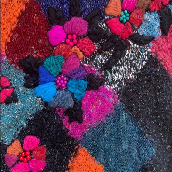 Farm Rio Vibes Vintage Chunky Boho Sweater Floral Patchwork - Picture 3 of 5